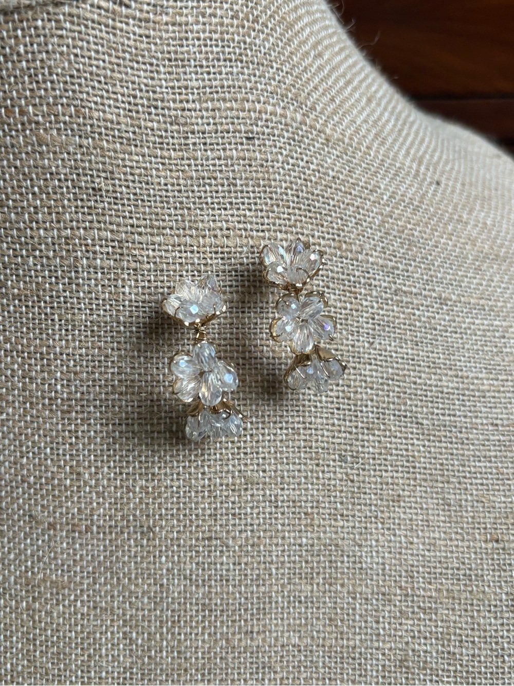 Gold & crystal beaded flower hoop earrings